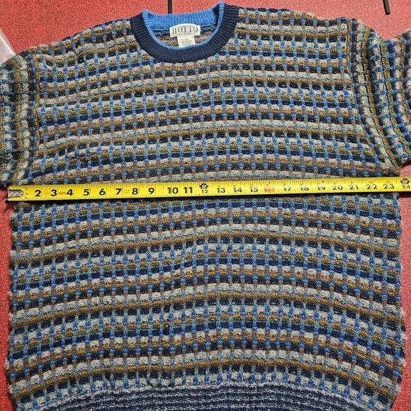 Botto Italy Mens Wool & Alpaca Sweater L Blue Olive Brown Pullover Academia Dad - Picture 8 of 10